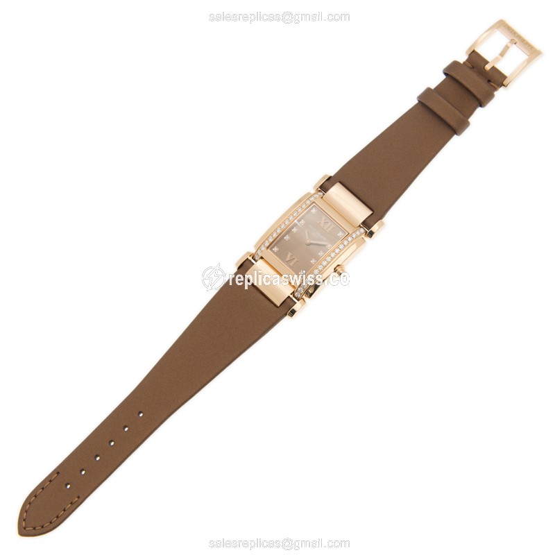 Patek Philippe TWENTY-4 Quartz 18kt Rose Gold - Brown Dial, Buckle Clasp, Silk Brown Strap - View 2