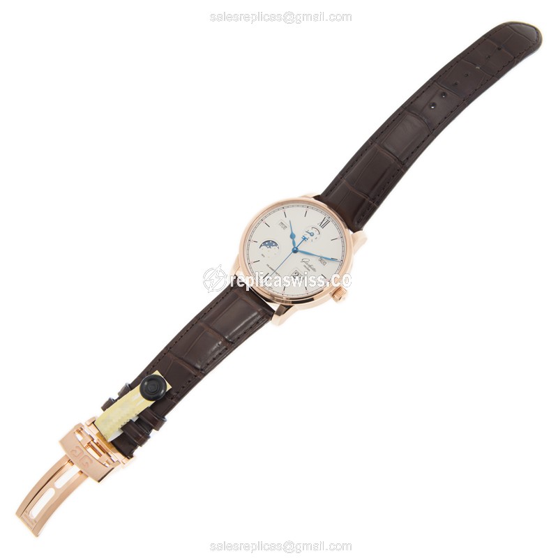 Glashutte Senator Replica - Manual Winding - Skeletonized - 18kt Rose Gold - White Dial - Brown Alligator Strap - View 2
