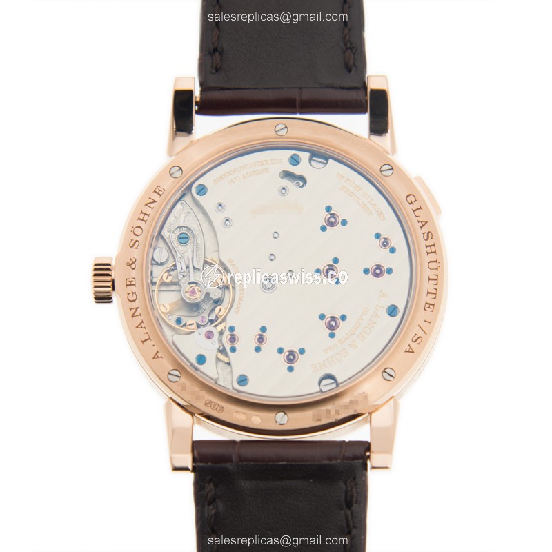 A Lange & Sohne LANGE 1 Replica - Automatic - 18kt Rose Gold - White Dial - Brown Alligator Strap - View 3