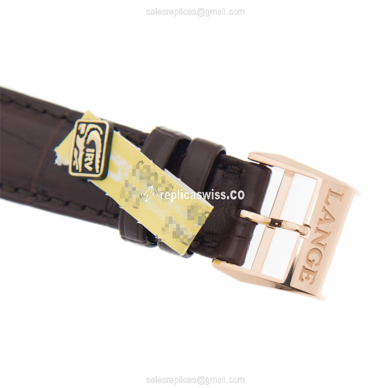 A Lange & Sohne LANGE 1 Replica - Automatic - 18kt Rose Gold - White Dial - Brown Alligator Strap - View 4