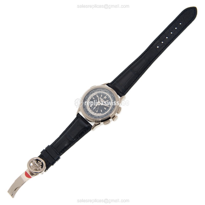 Patek Philippe 5930G-001 Replica - Auto - 18kt White Gold - Blue Dial, Blue Alligator Strap - View 2