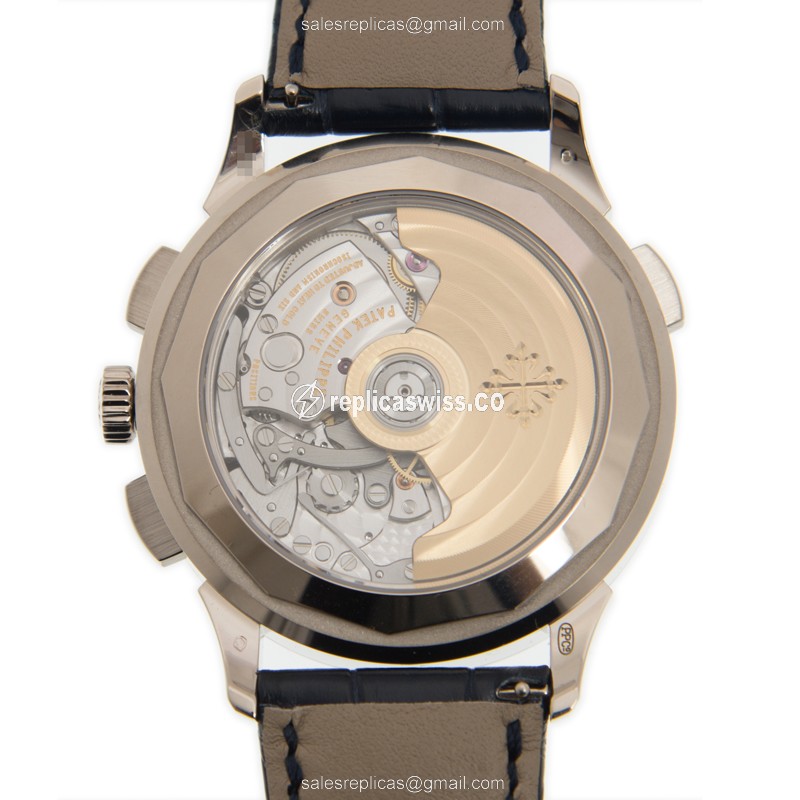 Patek Philippe 5930G-001 Replica - Auto - 18kt White Gold - Blue Dial, Blue Alligator Strap - View 3