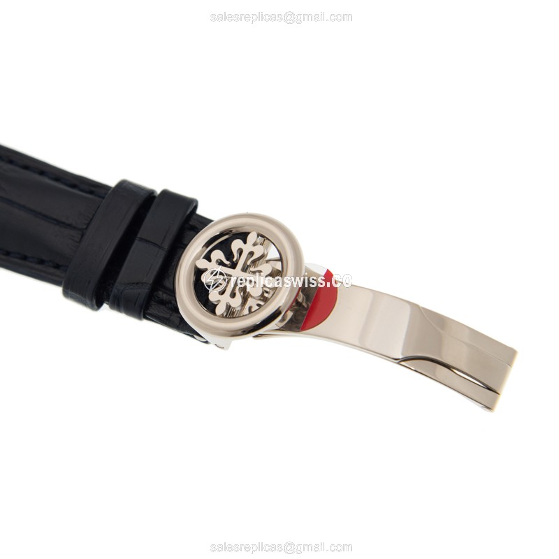 Patek Philippe 5930G-001 Replica - Auto - 18kt White Gold - Blue Dial, Blue Alligator Strap - View 4