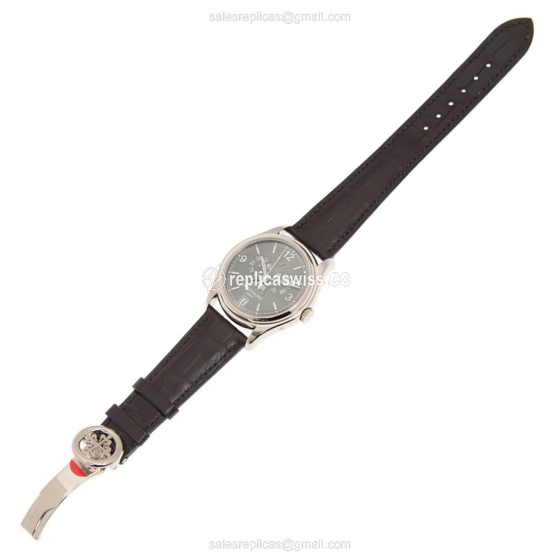 Patek Philippe 5146G-010 Complications - Auto - 18kt White Gold - Dark Grey - Brown Alligator - View 2
