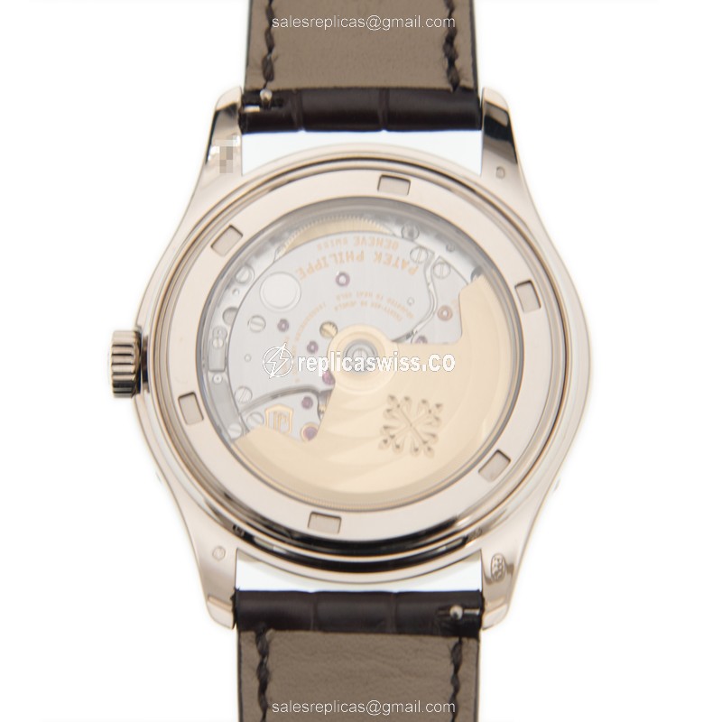 Patek Philippe 5146G-010 Complications - Auto - 18kt White Gold - Dark Grey - Brown Alligator - View 3