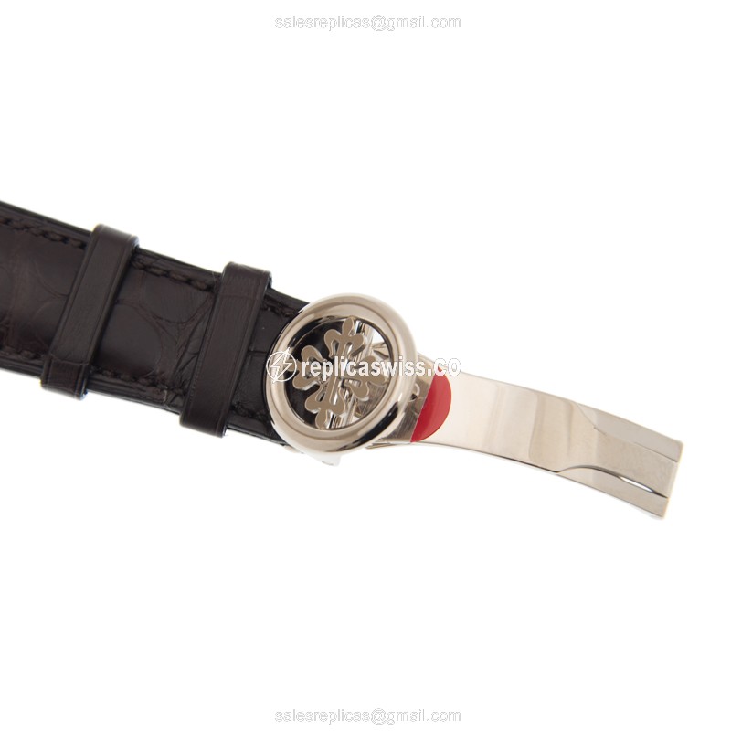 Patek Philippe 5146G-010 Complications - Auto - 18kt White Gold - Dark Grey - Brown Alligator - View 4