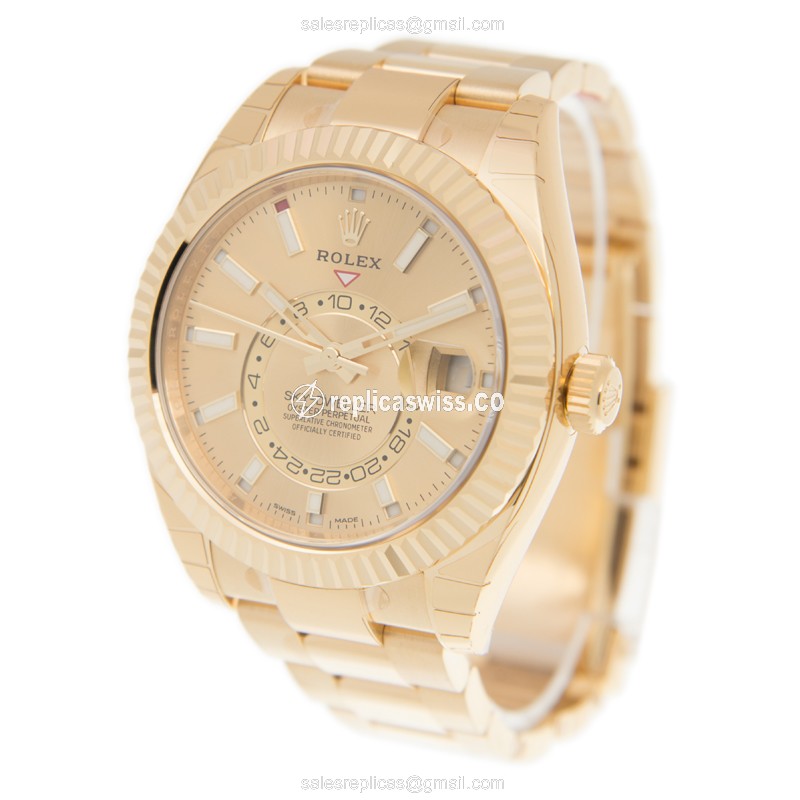Rolex Sky-Dweller 326938CHWTBAR_O - Automatic - 18kt Gold - Gold Dial - Gold Strap - View 3