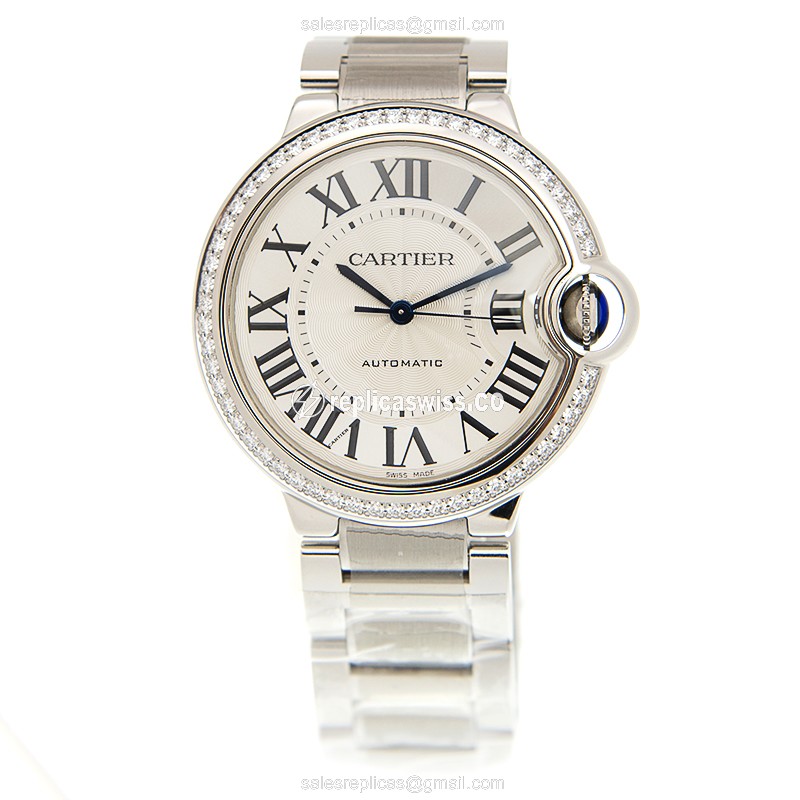Cartier Ballon Bleu Replica - Automatic - Diamond Case - Silver Dial - Steel Strap - View 2