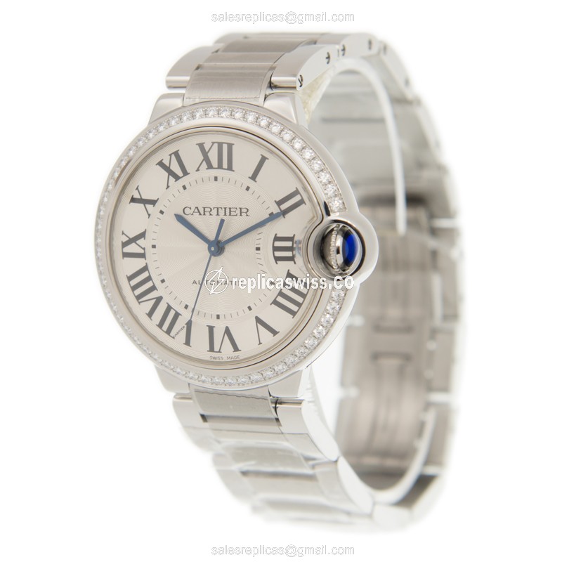 Cartier Ballon Bleu Replica - Automatic - Diamond Case - Silver Dial - Steel Strap - View 3