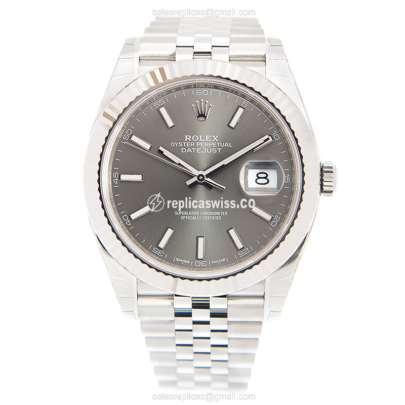 Rolex DATEJUST Replica - Automatic - White Gold & Steel - Gray Dial - Silver Steel Clasp - View 2