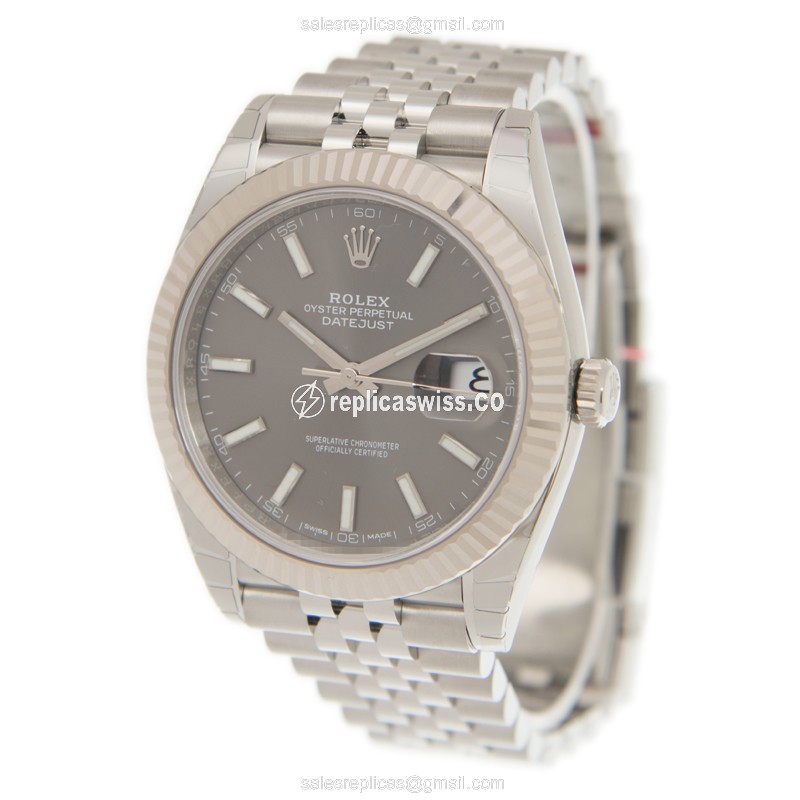 Rolex DATEJUST Replica - Automatic - White Gold & Steel - Gray Dial - Silver Steel Clasp - View 3
