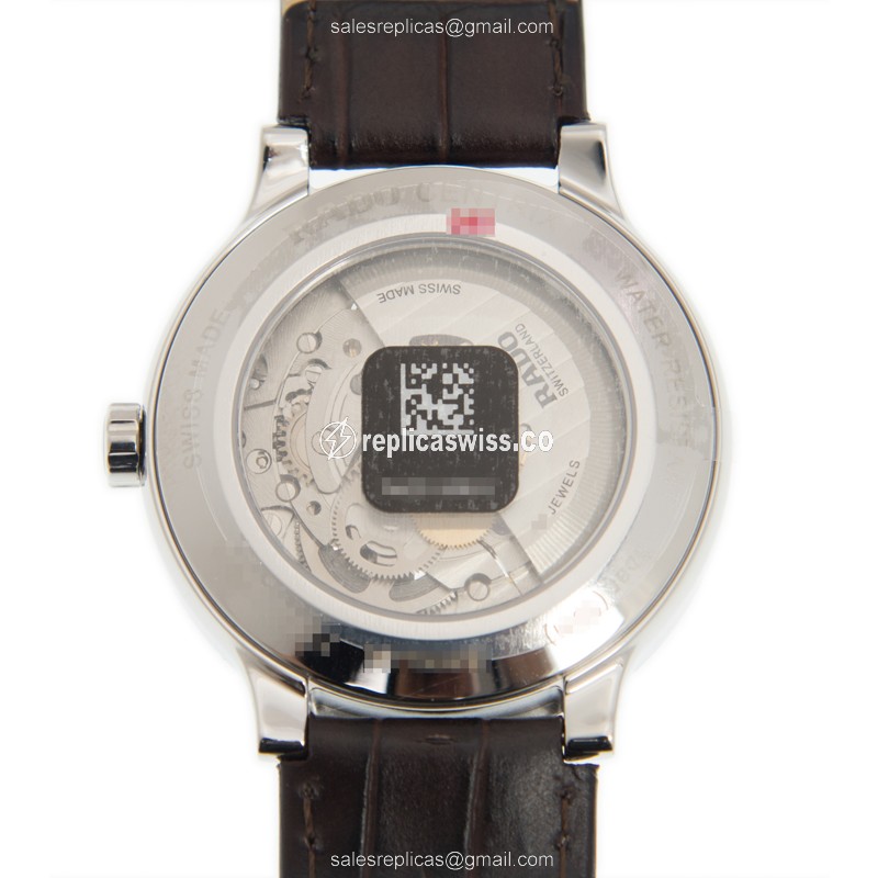 Rado Centrix Replica - Automatic - Stainless Steel - Silver Dial - Brown Leather Strap - View 3