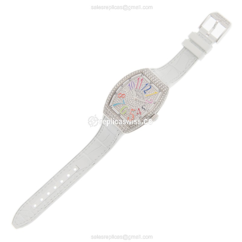 Franck Muller Vanguard - 18kt White Gold - Diamond Bezel - Silver Dial - Leather Strap - Buckle Clasp - View 2