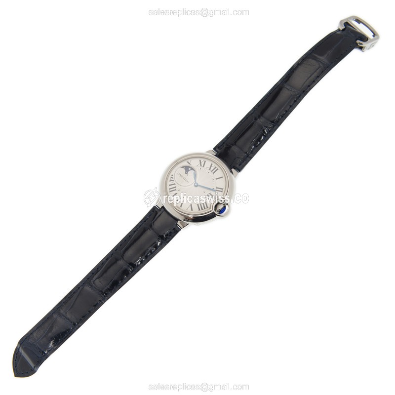 Cartier Ballon Bleu Replica - Automatic - Steel - Silver Dial - Blue Alligator Strap - View 2