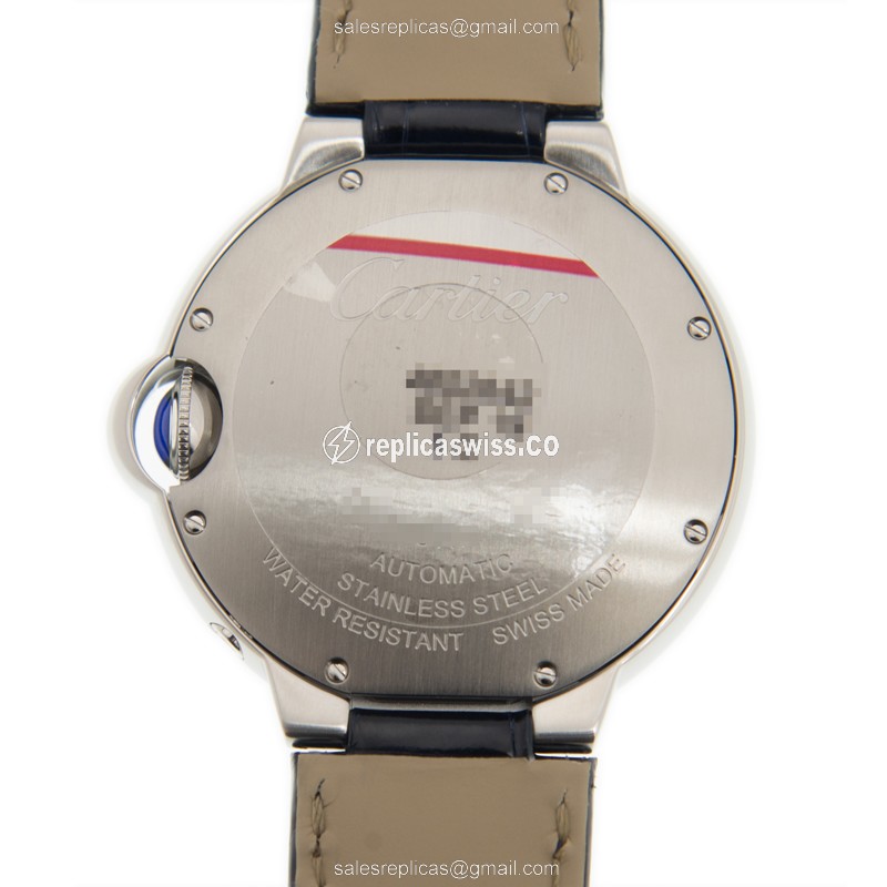 Cartier Ballon Bleu Replica - Automatic - Steel - Silver Dial - Blue Alligator Strap - View 3