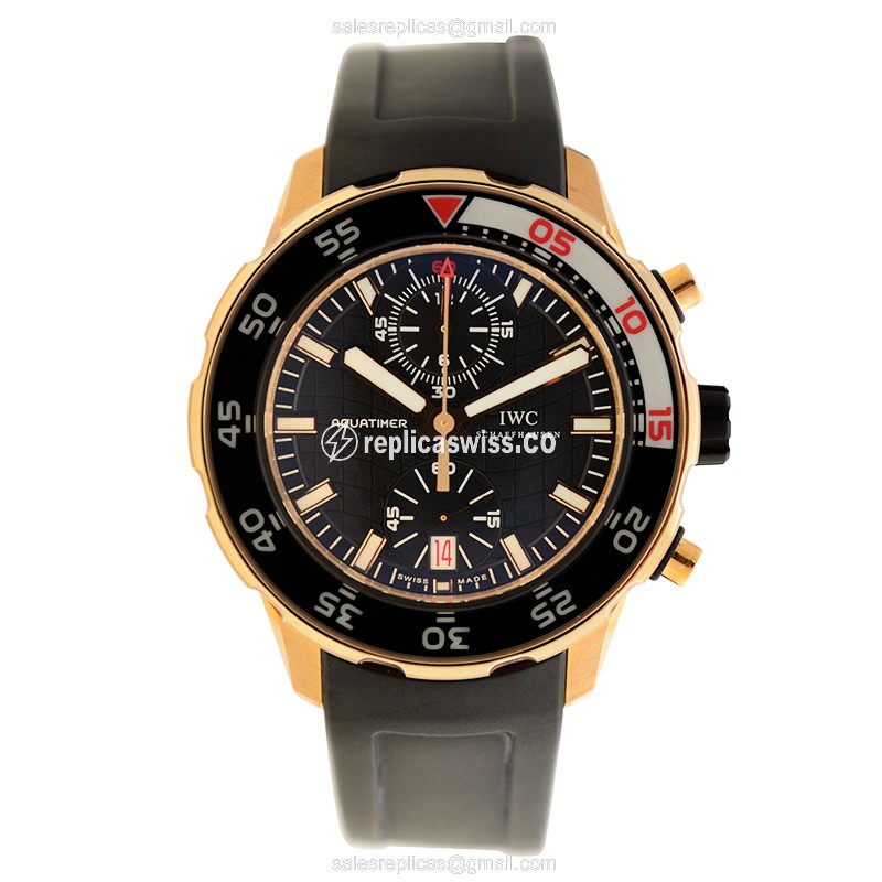 IWC IW376905 AQUATIMER Replica - Automatic - 18kt Gold - Black Dial - Rubber Strap - View 2