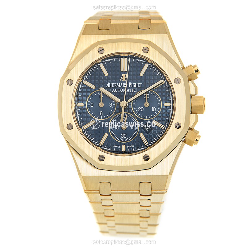 Audemars Piguet Royal Oak Replica - Automatic - 18kt Yellow Gold - Blue Dial - Gold Strap - View 2