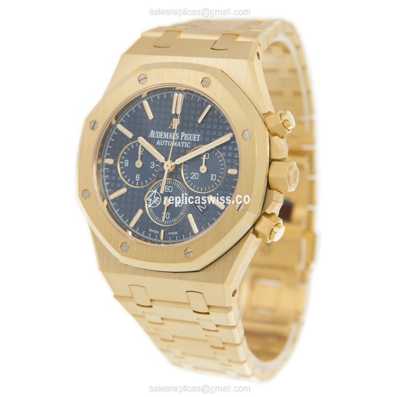 Audemars Piguet Royal Oak Replica - Automatic - 18kt Yellow Gold - Blue Dial - Gold Strap - View 3
