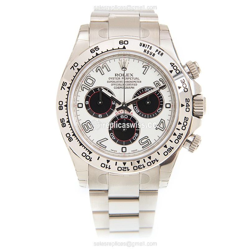 Rolex Daytona Replica: 18kt White Gold - Automatic, White Dial, Silver Clasp - View 2