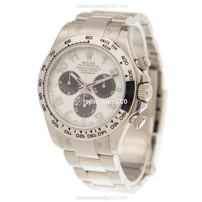 Rolex Daytona Replica: 18kt White Gold - Automatic, White Dial, Silver Clasp - View 3