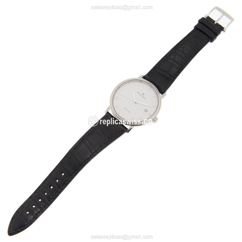 Blancpain Villeret Automatic Replica - Steel Case - White Dial - Black Alligator Strap - View 2