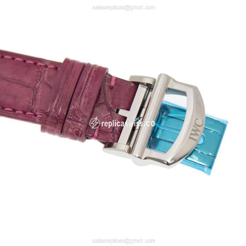 IWC Replica DA VINCI Automatic - White Dial, Diamonds, Steel Case - Purple Alligator Strap - View 4