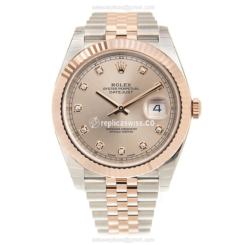 Rolex Datejust Replica Watch - Automatic - Pink - Gold Steel - View 2