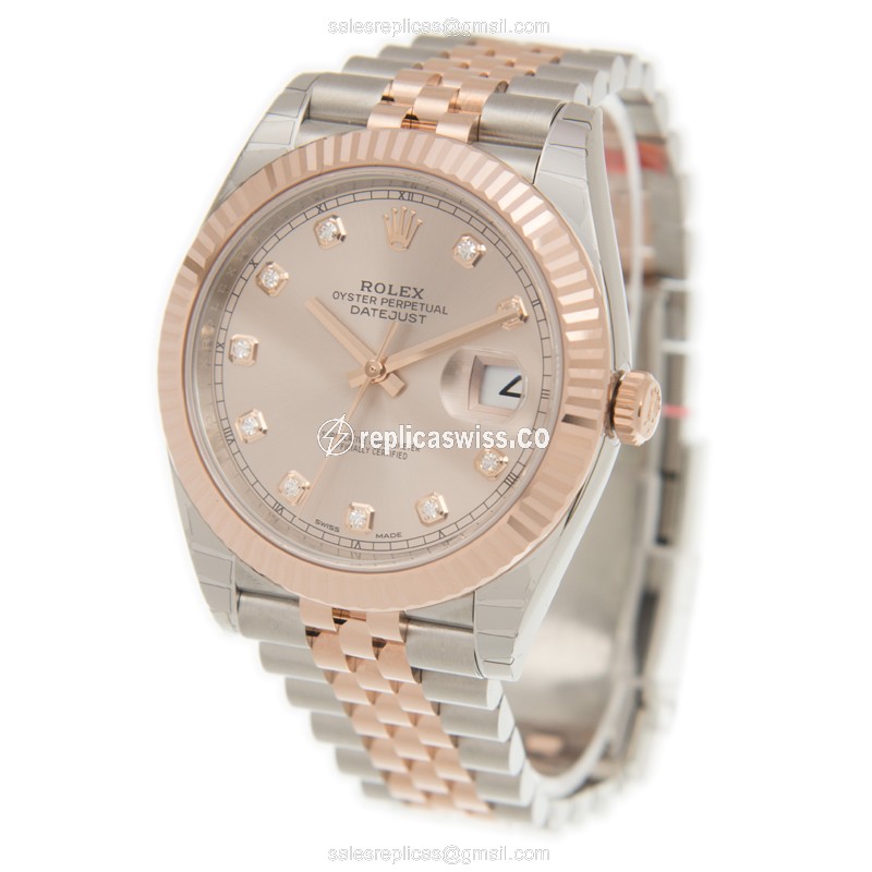Rolex Datejust Replica Watch - Automatic - Pink - Gold Steel - View 3