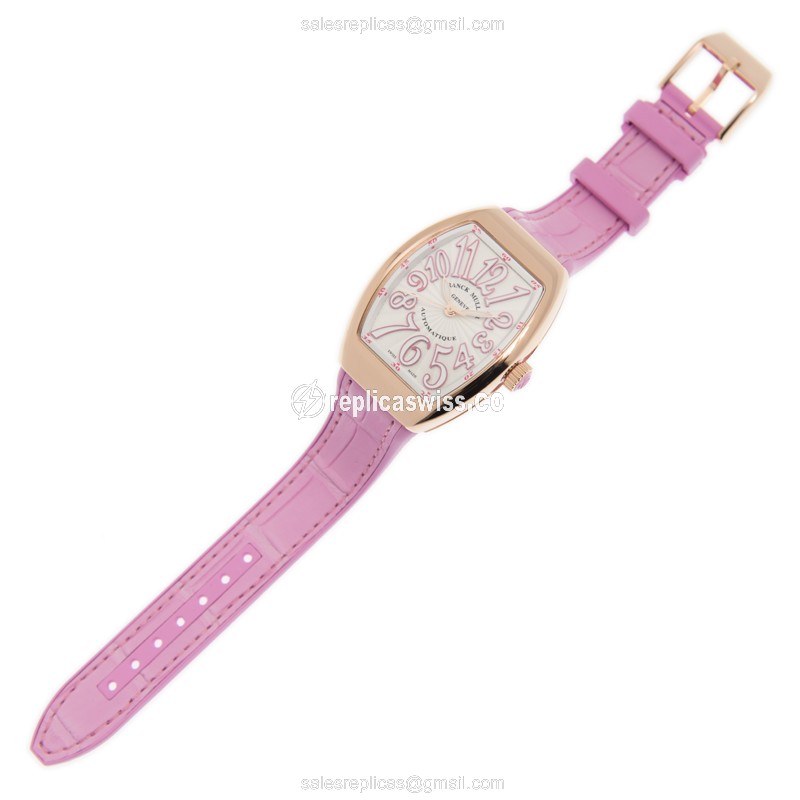 Franck Muller V32 SC AT FO 5N.RS Vanguard - 18kt Rose Gold - Automatic - White Dial on Pink Alligator Strap - View 2