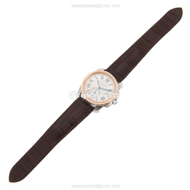 Cartier WSCA0002 Replica - Automatic - 18kt Rose Gold - Silver Dial - Brown Alligator Strap - View 2