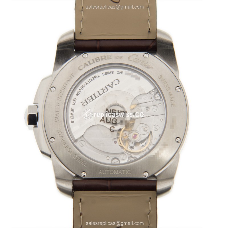 Cartier WSCA0002 Replica - Automatic - 18kt Rose Gold - Silver Dial - Brown Alligator Strap - View 3