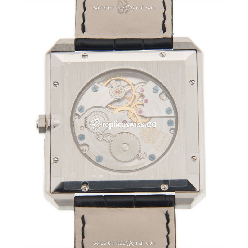 Piaget BLACK TIE - Manual Wind - 18kt White Gold - Diamond Accents - Silver Dial - Alligator Black Strap - View 3