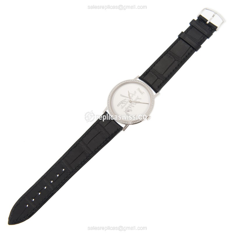 Piaget ALTIPLANO Replica - Manual - 18kt White Gold - Diamond - Silver Dial - Black Alligator Strap - View 2