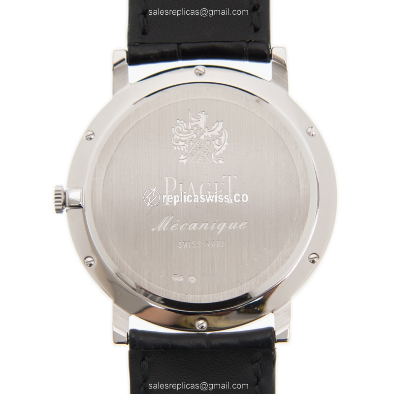 Piaget ALTIPLANO Replica - Manual - 18kt White Gold - Diamond - Silver Dial - Black Alligator Strap - View 3
