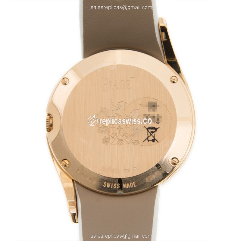 Piaget Limelight Quartz 18kt Rose Gold - Diamond Dial - Buckle Clasp - White Satin Strap - View 3