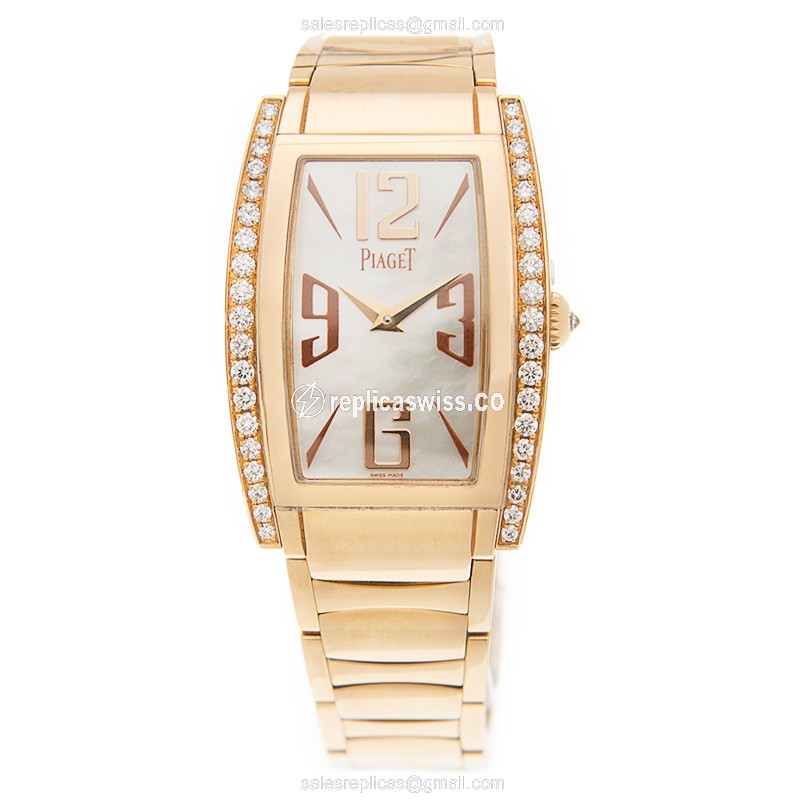 Piaget LIMELIGHT Quartz 18kt Rose Gold & Diamond - White Dial - Gold Strap - View 2