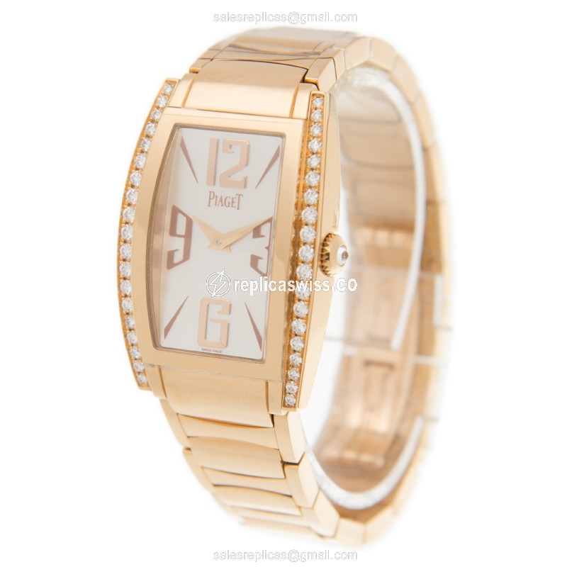 Piaget LIMELIGHT Quartz 18kt Rose Gold & Diamond - White Dial - Gold Strap - View 3