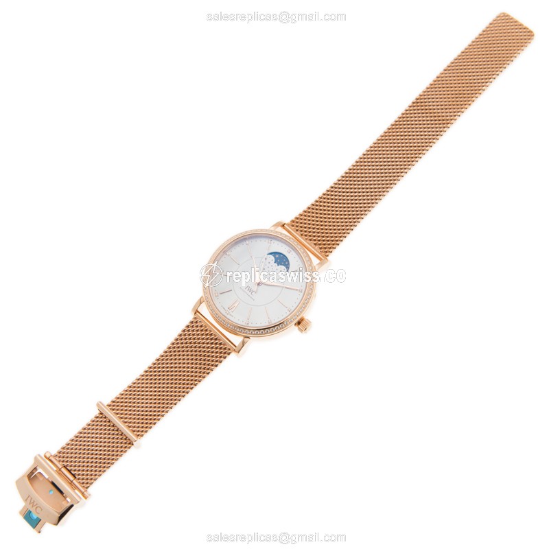 IWC Portofino Replica - Automatic - 18kt Rose Gold Case - White Dial - Gold Strap - View 2