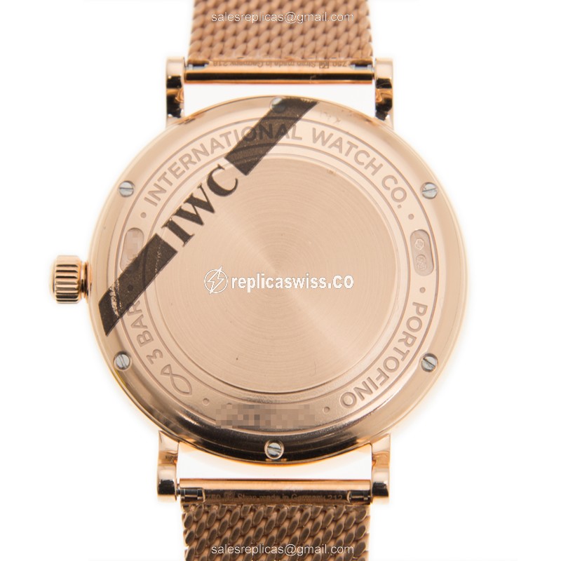 IWC Portofino Replica - Automatic - 18kt Rose Gold Case - White Dial - Gold Strap - View 3