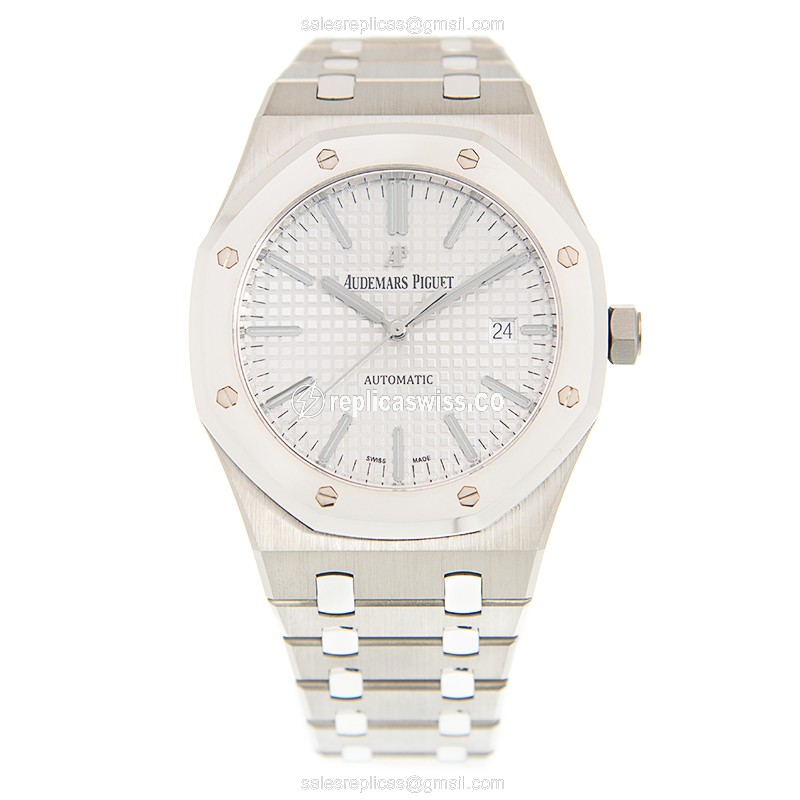 Audemars Piguet Royal Oak Replica - Automatic - 950 Platinum - White Dial - Silver Clasp - View 2