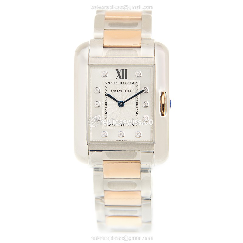 Cartier WT100032 TANK Quartz Steel - Silver Dial - Gold Clasp - 20mm - View 2