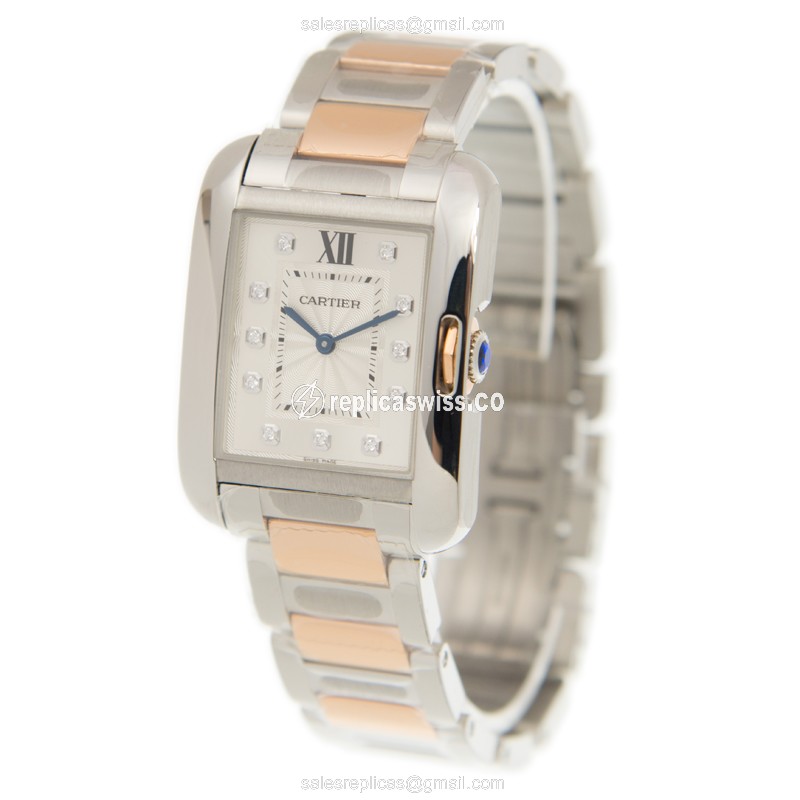 Cartier WT100032 TANK Quartz Steel - Silver Dial - Gold Clasp - 20mm - View 3