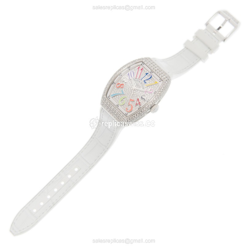 Franck Muller V 32 SC AT FO COL DRM D CD Vanguard Automatic - Diamond Case, Silver Dial, Leather Strap - View 2