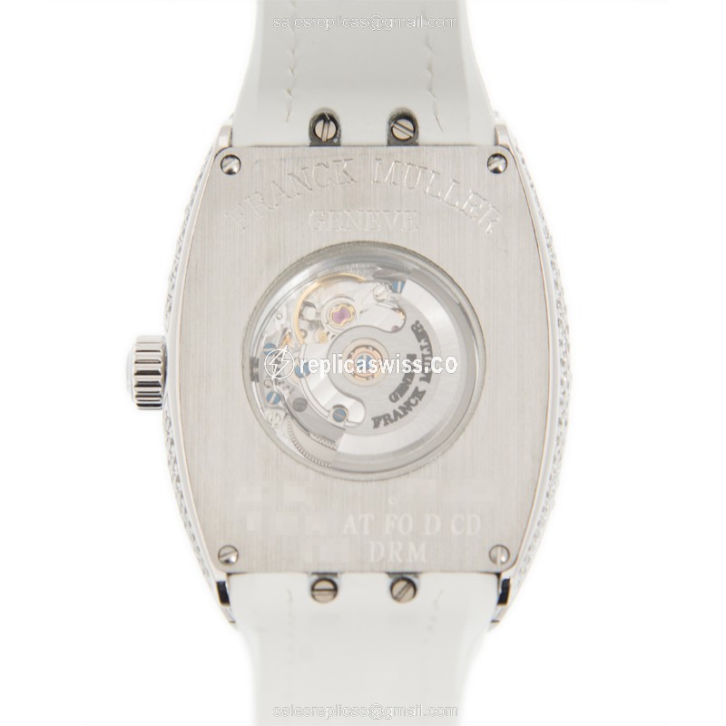 Franck Muller V 32 SC AT FO COL DRM D CD Vanguard Automatic - Diamond Case, Silver Dial, Leather Strap - View 3