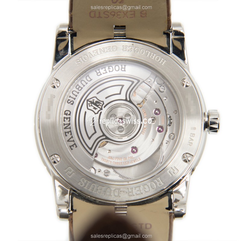 Roger Dubuis DBEX0463 EXCALIBUR - Automatic - Stainless Steel & Diamond - White Dial - Brown Alligator Strap - View 3