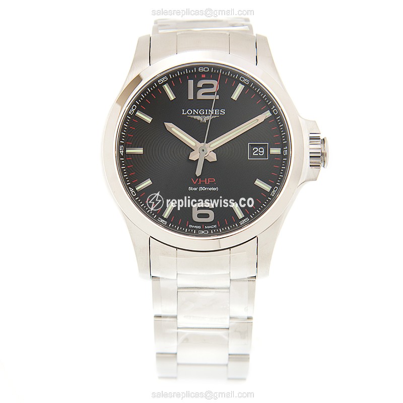 Longines CONQUEST Quartz - Black Dial - Steel Case - Silver Strap - Sapphire - View 2