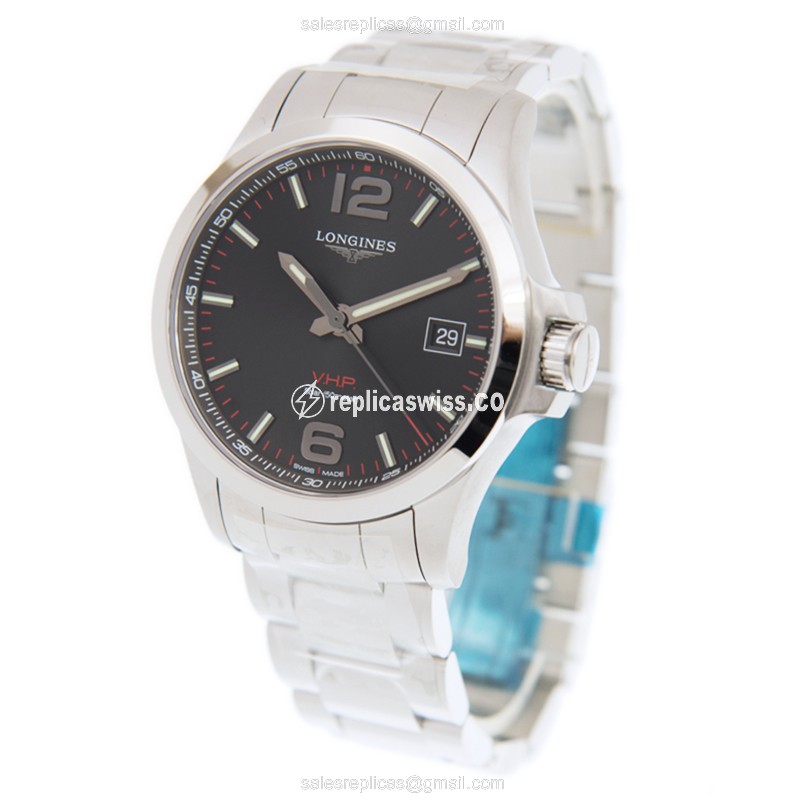 Longines CONQUEST Quartz - Black Dial - Steel Case - Silver Strap - Sapphire - View 3