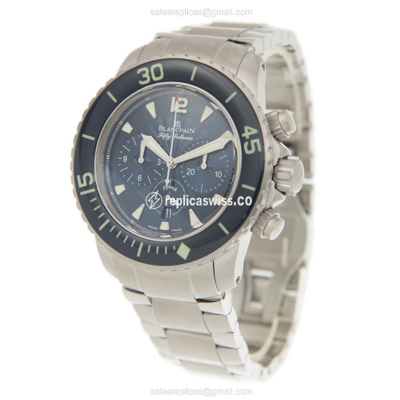 Blancpain 5085FB-1140-71B Replica - Automatic - Blue Dial - Steel Case - Silver Band - View 3