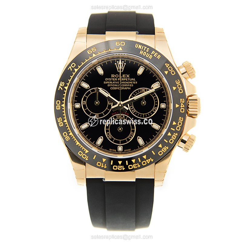 Rolex Daytona Replica - Automatic - 18kt Gold - Black Dial, Rubber Strap - View 2
