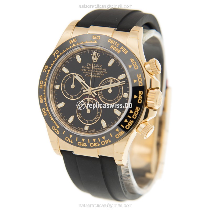 Rolex Daytona Replica - Automatic - 18kt Gold - Black Dial, Rubber Strap - View 3